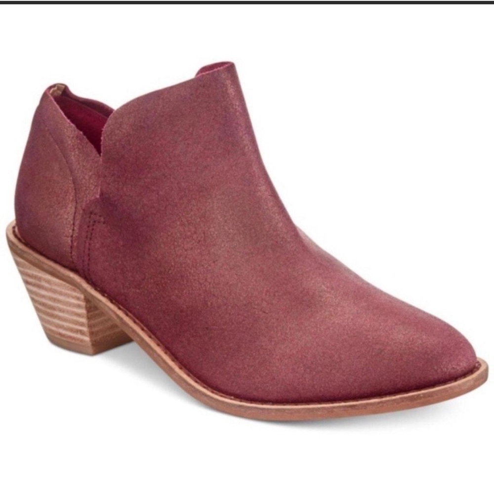 Anthropologie Kelsi Dagger Kenmare Burgundy Gold Leather Ankle Bootie EUC Sz 10